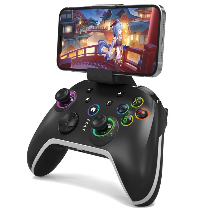 Bcofo Wireless Mobile Gaming Controller for iPhone/Android/Switch/Laptop, Wired Control for PC/Steam, Programmable Game Gamepad with Phone Clip for Gamer, with RGB Lighting Effect/Turbo/Vibration - Image 1